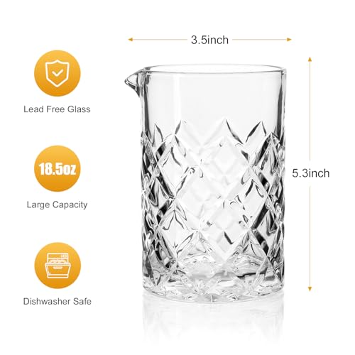 Cocktail Mixing Glass, 18.5oz Crystal Mixing Glass, Thick Bottom Bar Stiring Glasses, Bartender Mixing Jug for Manhattan, Martini, Whiskey - color: Transparent, size: 18.5 Ounces