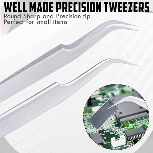 HADIZ Precision Tweezers Stainless Steel Extra Fine Pointed & Curved Tweezer for Craft Hobby Electronics Soldering Experimental Work Jewelry-Making Industrial Tweezer(2 pcs)