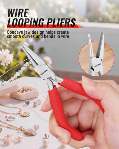 WORKPRO Jewelry Pliers Set, 7-Piece Jewelry Making Tools Kit with Pouch - color: Red