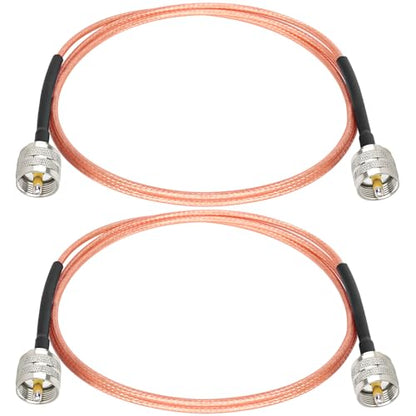 MOOKEERF RG316 CB Coax Cable 3ft,2 Pack UHF PL259 Male to Male CB Antenna Cable 50 Ohm for HAM Radio,Antenna Analyzer,Dummy Load,SWR Meter - size: 3FT