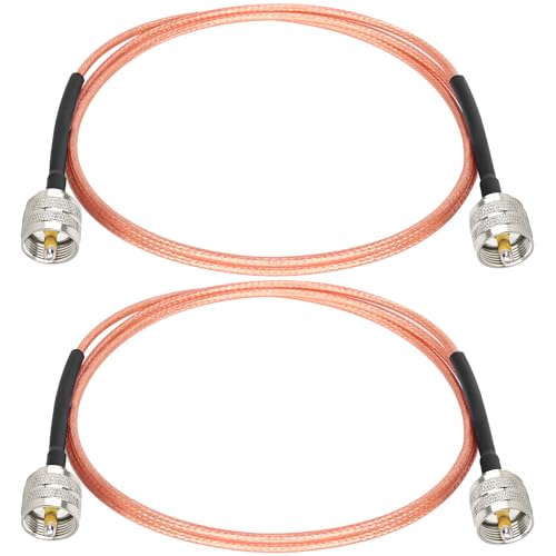 MOOKEERF RG316 CB Coax Cable 3ft,2 Pack UHF PL259 Male to Male CB Antenna Cable 50 Ohm for HAM Radio,Antenna Analyzer,Dummy Load,SWR Meter - size: 3FT