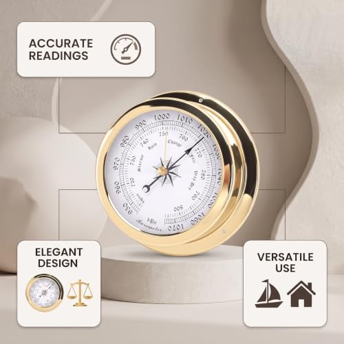 GLOGLOW Brass Marine Barometer 4.7In Dial Air Pressure Measuring Instrument