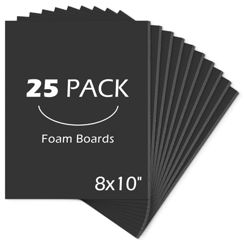 Mat Board Center, 8x10 inche Black Foam Board Acid-Free 25 Pack 3/16"Thick - color: Black, size: 8x10