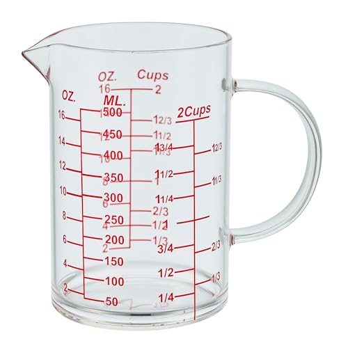 Ackers Mirror Scale Glass Measuring Cup-[Insulated handle | V-Shaped Spout]-Made of High Borosilicate Glass Measuring Cup for Kitchen or Restaurant, Easy to Read, 500 ML (16 Oz, 2 Cup) - size: 16OZ Mirror Graduated