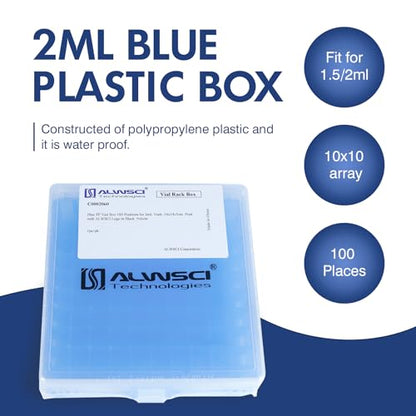100 Well Microtube Storage Box, Blue Lockable Vial Holder Rack, 1 Pack
