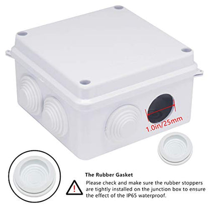 Junction Box, Zulkit ABS Plastic Dustproof Waterproof IP65 Universal Electrical Boxes Project Enclosure White 3.9 x 3.9 x 2.8 inch(100 x 100 x 70mm) - size: 3.9" x 3.9" x 2.8"