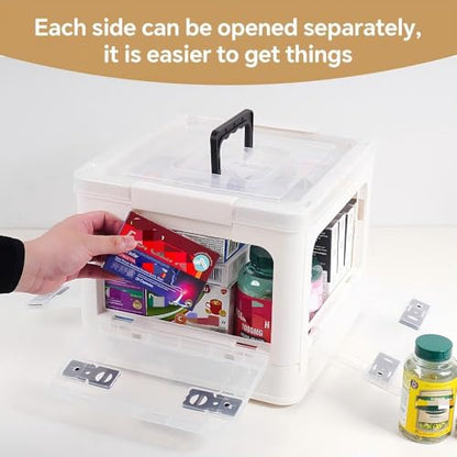2-Tier Medicine Organizer - 22qt Plastic Foldable Storage Box with Handle - color: Foldable-22qt