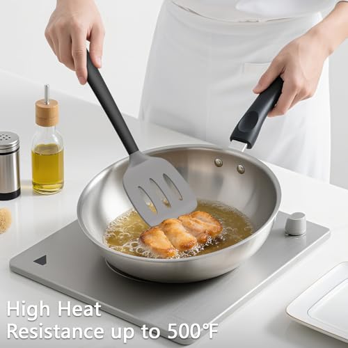Coukre 3 Pack Silicone Spatula Set, Heat Resistant to 500°F, BPA-Free - color: GrayBlack