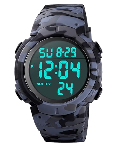 CakCity Digital Watch Mens, Waterproof Sport Wristwatch, Referee Stopwatch - color: Grey Camouflage