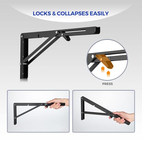 Ravinte Matte Black Folding Shelf Brackets, 16 Inch, 4 Pack - size: 16 Inch