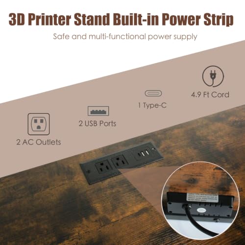3D Printer Stand with Fliament Storage, Heavy Duty 3D Printer Table (Brown) - color: Brown, size: 2Tier