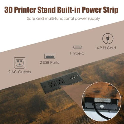 3D Printer Stand with Fliament Storage, Heavy Duty 3D Printer Table (Brown) - color: Brown, size: 3Tier