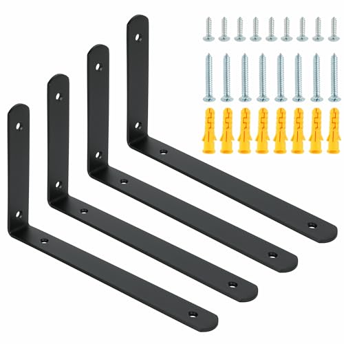 Alise Floating Shelf Brackets,Black L Bracket for Shelves,10x6 Inch,4Pcs - color: Black, size: 10x6 Inch (Upgraded)