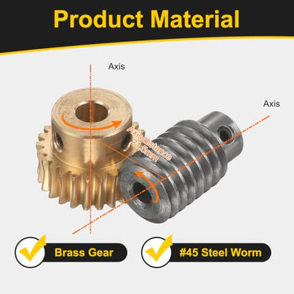 uxcell Worm Gear Set 25T 1 Module 25:1 Reduction Rate, 6mm/6mm Bore - size: 6mm/6mm Bore (1Mod 25T)