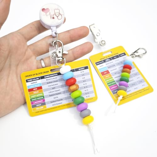 Order of Blood Draw Beads with Reference Card, Phlebotomist Badge Reel Visual Aid Tool Accessories, RN Badge Buddy, Phlebotomy Essentials, Nurse Supplies - color: Mini Abacus Beads With Yellow Card