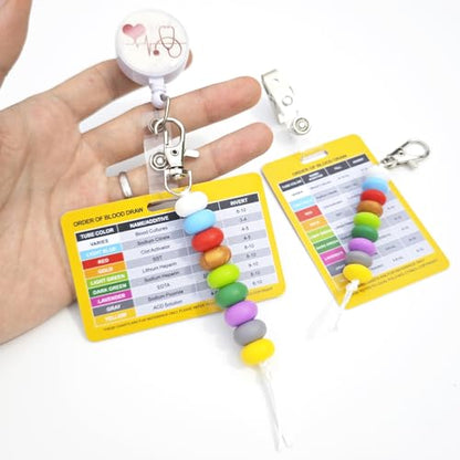 Order of Blood Draw Beads with Reference Card, Phlebotomist Badge Reel Visual Aid Tool Accessories, RN Badge Buddy, Phlebotomy Essentials, Nurse Supplies - color: Mini Abacus Beads With Yellow Card