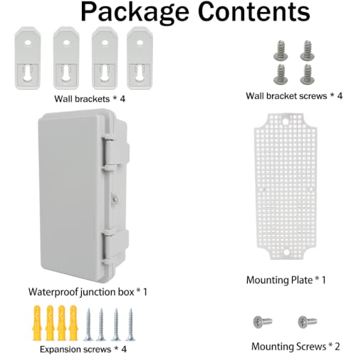 Junction Box, Hinged Grey Cover IP67 Waterproof ABS Project Box with Mounting Plate Electrical Box Enclosure with Wall Bracket 7.9 x 3.9 x 2.8inch(200x100x70mm) - color: Grey, size: 7.9"x3.9"x2.8"
