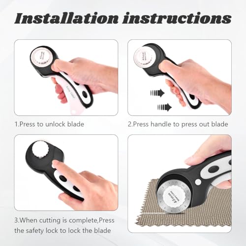 45mm Rotary Cutter for Fabric, Rotary Quilting Cutter with 10 Pcs Blades - color: Black
