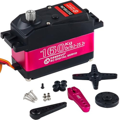 DS51160 160KG RC Servo Motor Waterproof Large High Torque Digital Servos Full Metal Gear 24V for RC Plane Quadcopter Helicopter Robotic Arm (180°)