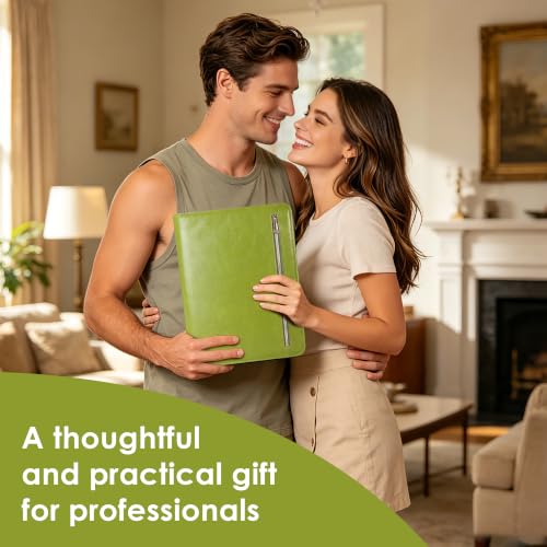 Portfolio Organizer Binder with Zipper, Padfolio for Women - color: Green