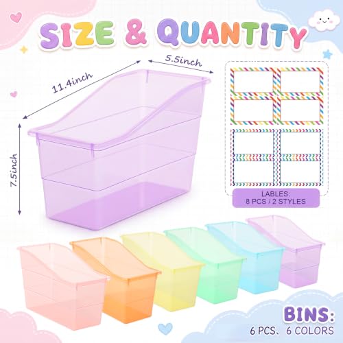 Blosssound Book Bins for Classroom Library, 6 Set, Translucent Pastel - color: Translucent Pastel