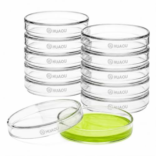 10pcs 100mm Glass Sterile Petri Dishes with Lids, Borosilicate Glass Bioresearch Petri Dish, Bacterial Culture Dishes for School Science Projects Seeding Storage Biological Themed Party - size: 100mm