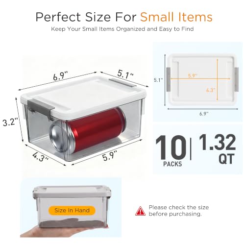 Citylife 10Packs 1.3Qt Small Storage Bins with Lids,Stackable Clear - color: Clear Grey, size: 1.3 QT(10 Pack)