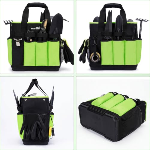 MELOTOUGH 12-Pocket Garden Tool Bag with Hard Bottom, Garden Caddy, Green - color: Green