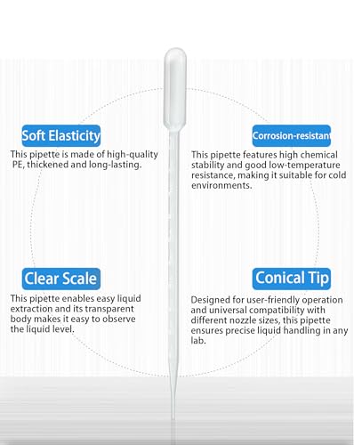 Disposable Plastic Transfer Pipettes, 3ml Graduated Pipettes Droppers Drop for Essential Oil, Science Experiments, Crafts, DIY Lash Serums, Castor Oil 100 Pack (NOT Individually Packed)