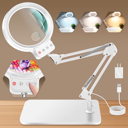 30X 10X Large Magnifying Glass with Light and Stand,Lighted Magnifier - color: White