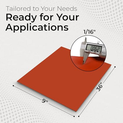 Exactly Rubber - Commercial Grade Silicone Sheet, 60A Durometer Silicone Mat, -80 to 450°F Temperature Resistant Rubber Mat, Rubber Sheet with 350% Elongation, Made in The USA, 1/16 x 9” x 36”, Red - color: Red, size: 1/16 x 9 x 36