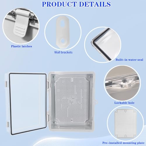 Waterproof Outdoor Electrical Box Junction Box Weatherproof IP67 ABS Plastic Enclosure Switch Router Project Box with Mounting Plate with Wall Bracket 2 Cable Glands Clear 8.7"x6.7"x4.3" - color: Clear, size: 8.7" x 6.7" x 4.3" 1pc