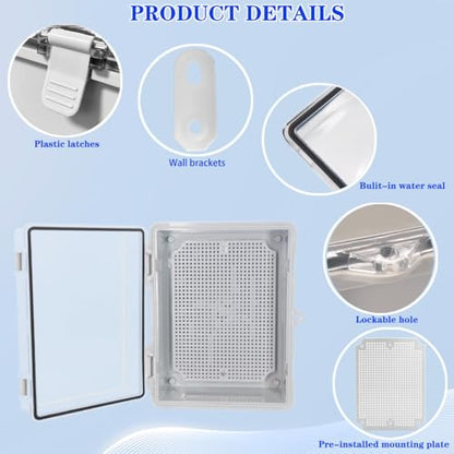 Waterproof Outdoor Electrical Box Junction Box Weatherproof IP67 ABS Plastic Enclosure Switch Router Project Box with Mounting Plate with Wall Bracket 2 Cable Glands Clear 8.7"x6.7"x4.3" - color: Clear, size: 8.7" x 6.7" x 4.3" 1pc
