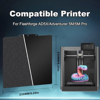235x235mm Black Build Plate for AD5X/5M/5M pro/Ender 3/3 Pro/Ender 3 S1/Ender 3 V2 Neo/Ender 3 Neo Double Sided Textured PEI+Smooth PEI Flexible Spring Steel Platform Heated Printing Bed - size: 235x235mm(5M)
