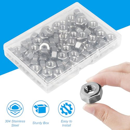 100pcs #8-32 Hex Nuts, 304 Stainless Steel - size: #8-32;100 PCS