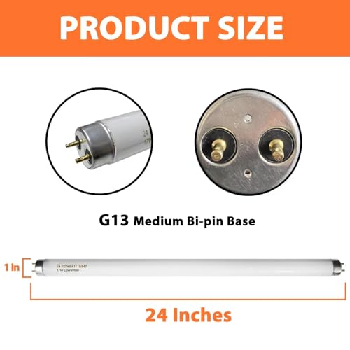 Konideke 8 Pack 24 inch F17T8/841 17 Watts Light Bulb, 2 Foot Straight Fluorescent Tube T8 Tube Light, 4100K Cool White 1400 Lumen G13 Medium Bi-Pin Cap 8 Count - color: Cool White, size: 8 Count-17W