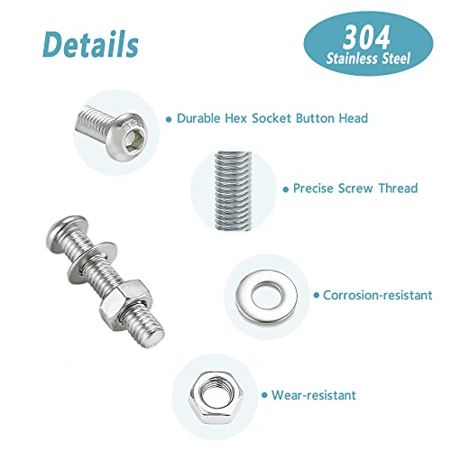 Kadrick 304 Stainless Steel Screws,300 Pcs M4 Screw Assortment Button Head Socket Cap,M4x6mm,8mm,10mm,12mm,16mm,20mm Metric Bolts Nuts Washers Kit with 1 Hex Allen Wrenche - size: M4 300Pcs Button Head