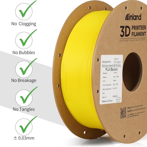 Inland PLA Basics Filament 1.75mm, 1kg Spool – Dimensional Accuracy ±0.02mm, Neatly Wound, Fits Most FDM 3D Printers (Blue & Yellow, 2 Pack) - color: 2kg Blue & Yellow