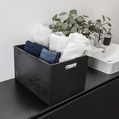 Creative Deco XXL Black Wooden Crate Nesting Crate Handles - color: Black, size: XXL