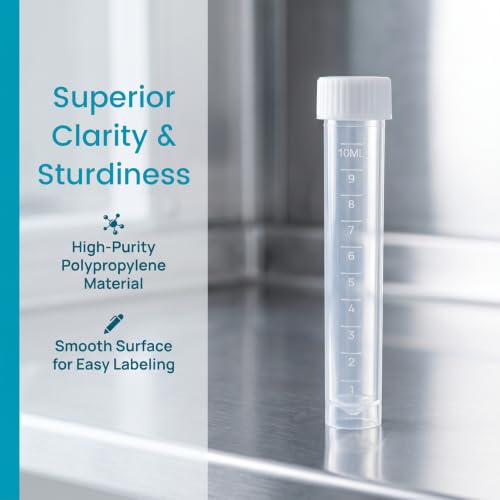 15Pcs 10ml Plastic Test Tubes with Caps, Clear Vials Lab Tubes