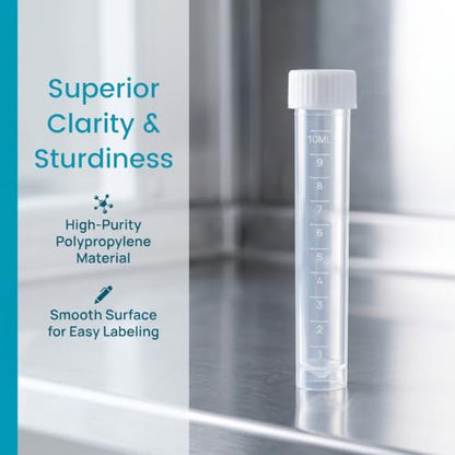 15Pcs 10ml Plastic Test Tubes with Caps, Clear Vials Lab Tubes