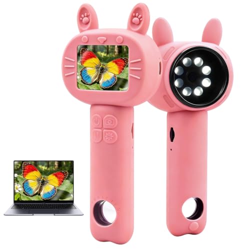 Microscope for Kids-Gifts for Boys 500x Magnification 1080P HD Display & 2 INCH IPS Screen Handheld Microscope for Kids Gifts for Age 3-6 7-12 Girls and Boys - color: Pink
