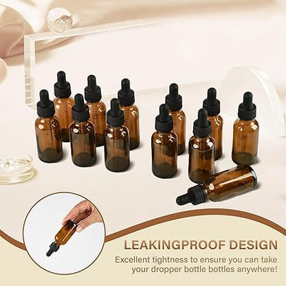 NOOEEISS 12 Pcs, 1oz Amber Glass Eye Dropper Bottle, Tincture Bottles with Leak-Proof Design, Stronger Suction, for All Kinds of Mixed Liquids - color: Amber, size: 1oz-12Pack