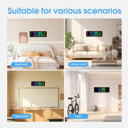 16" Large Digital Wall Clock for Classroom with RGB Remote Dual Alarm Timer - color: Clock-adt-rgb