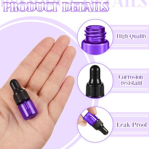 Didaey 100 Pcs Mini Glass Oil Dropper Bottle, 2 ml, Aromatherapy Purple - color: Aromatherapy Purple, size: 2 ml