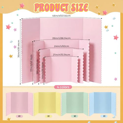 Mooliwe 21" X 14" 4 Pack Scalloped Trifold Poster Board, Macaron - color: Macaron, size: 21" X 14"