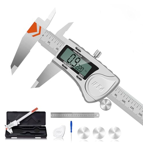 HARDELL Digital Caliper, IP54 Waterproof Caliper Measuring Tool with 3-Batteries & Extra Cover, All Stainless Steel Heavy-Duty Vernier Caliper Micrometer, Inch/MM/Fraction for DIY/3D-Printing - size: 6 Inch