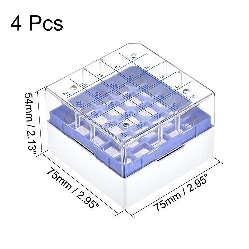 uxcell Centrifuge Tube Freezer Storage Box 25 Places Waterproof Polypropylene Cryogenic Holder Rack for 1.8/2ml Microcentrifuge Tubes Vials Samples, Blue Pack of 4 - color: Blue