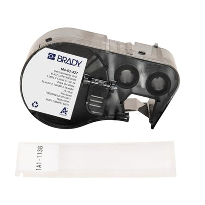 Brady Authentic (M4-53-427) Self-Laminating Vinyl Wrap Around Labels 4" H x 1" W Black on White, Clear, 70 Labels. for use with The BMP41, BMP51, and M511 Label Printers - color: Black on White, Clear, size: 4 x 1 inch