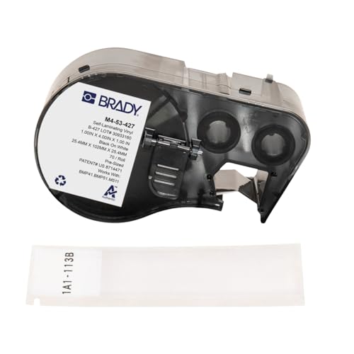 Brady Authentic (M4-53-427) Self-Laminating Vinyl Wrap Around Labels 4" H x 1" W Black on White, Clear, 70 Labels. for use with The BMP41, BMP51, and M511 Label Printers - color: Black on White, Clear, size: 4 x 1 inch